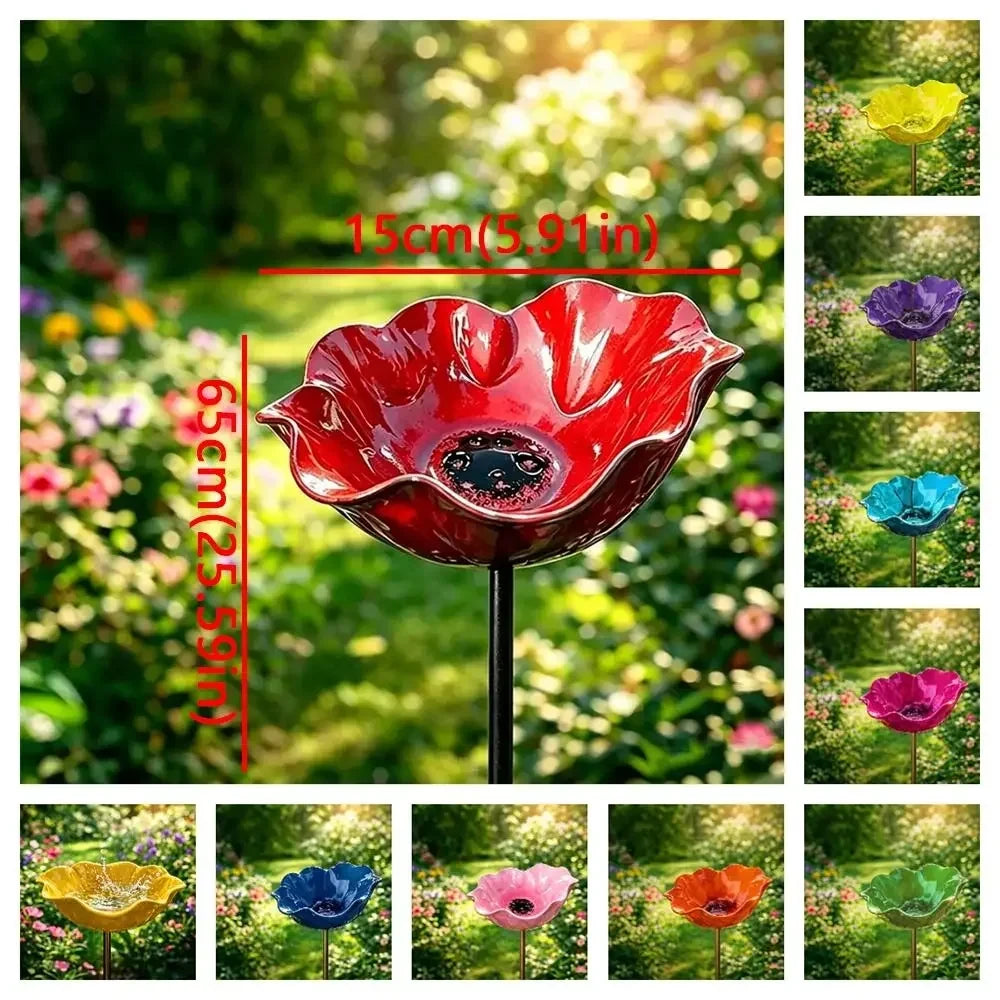 Metal Flower Bird Bath Garden Stake