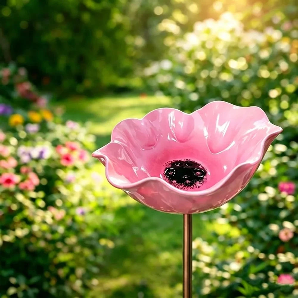Metal Flower Bird Bath Garden Stake
