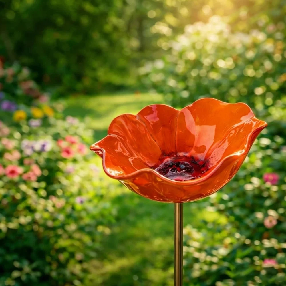 Metal Flower Bird Bath Garden Stake