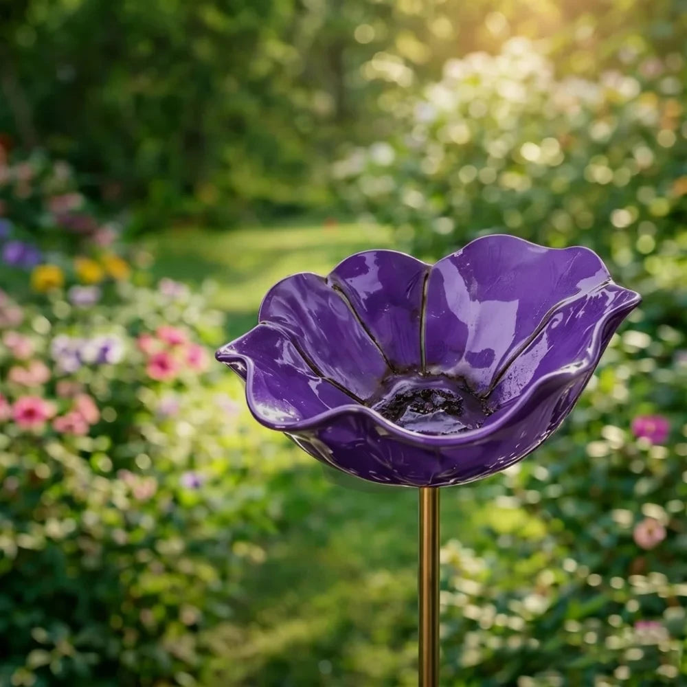 Metal Flower Bird Bath Garden Stake