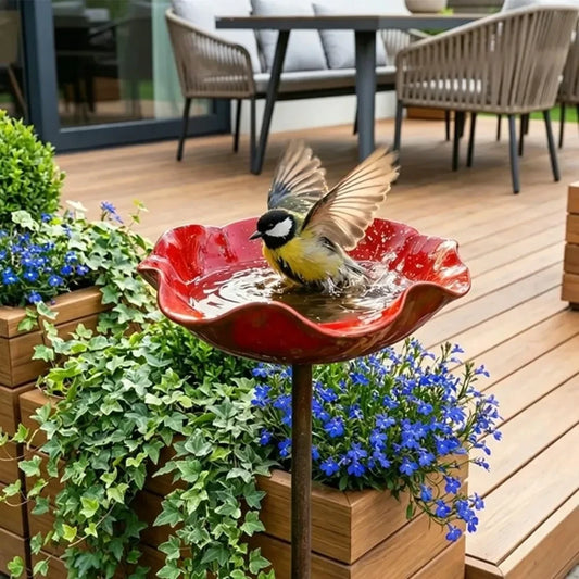Metal Flower Bird Bath Garden Stake