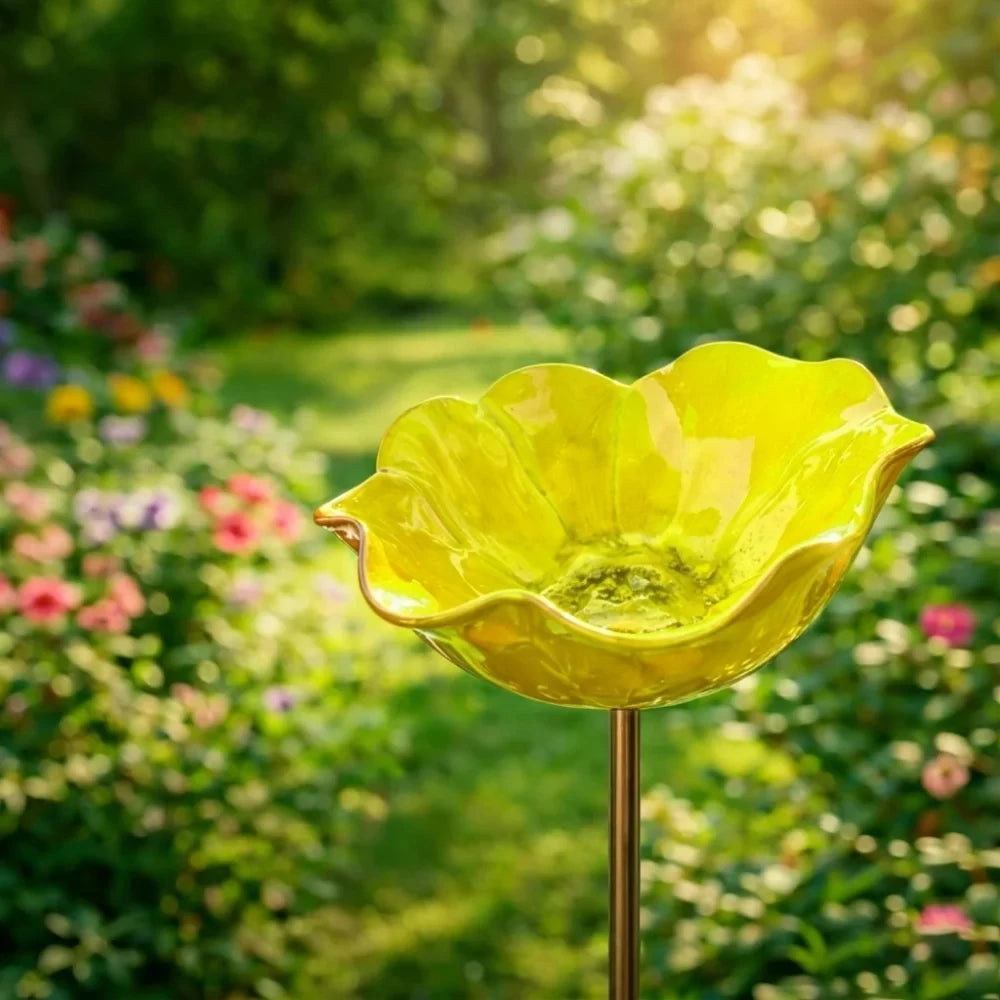 Metal Flower Bird Bath Garden Stake