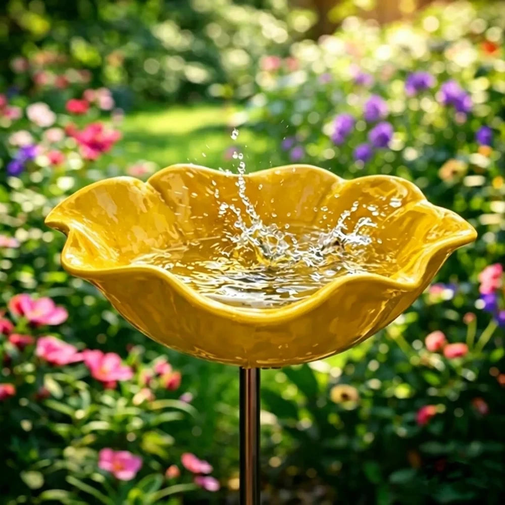 Metal Flower Bird Bath Garden Stake