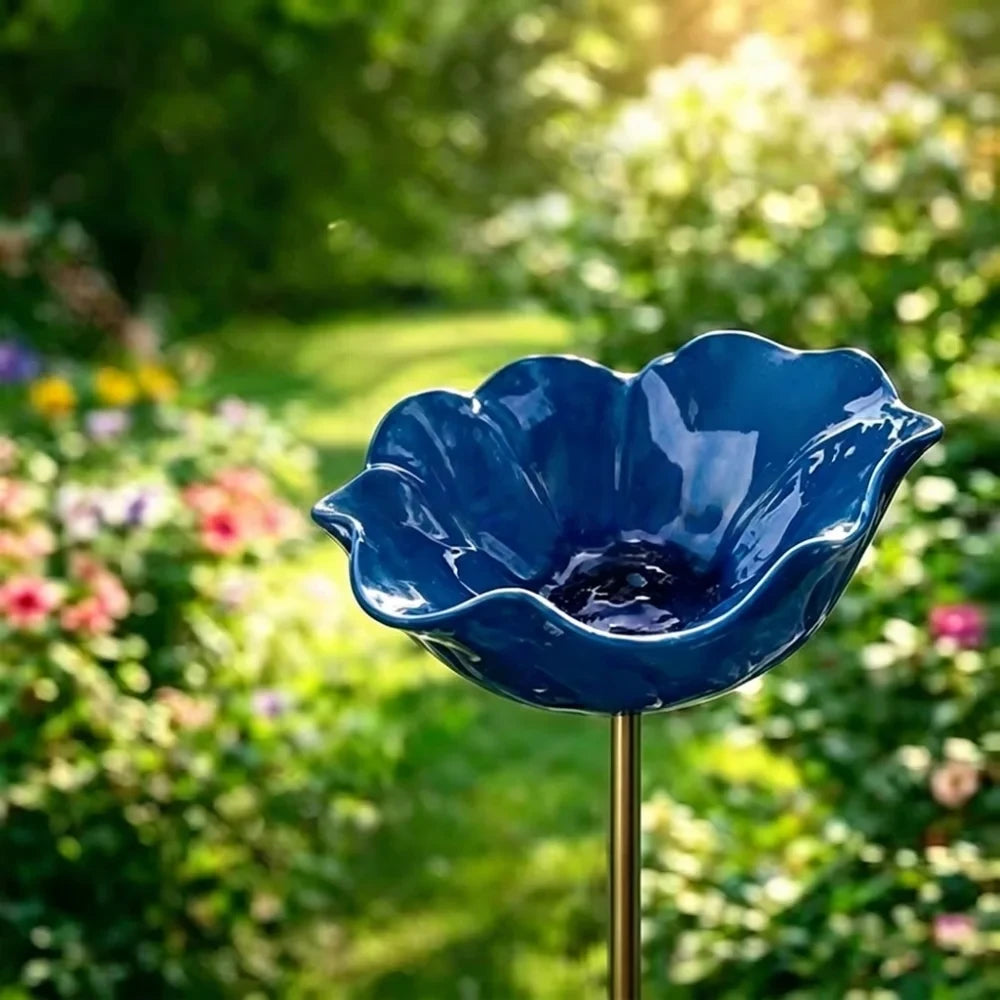 Metal Flower Bird Bath Garden Stake