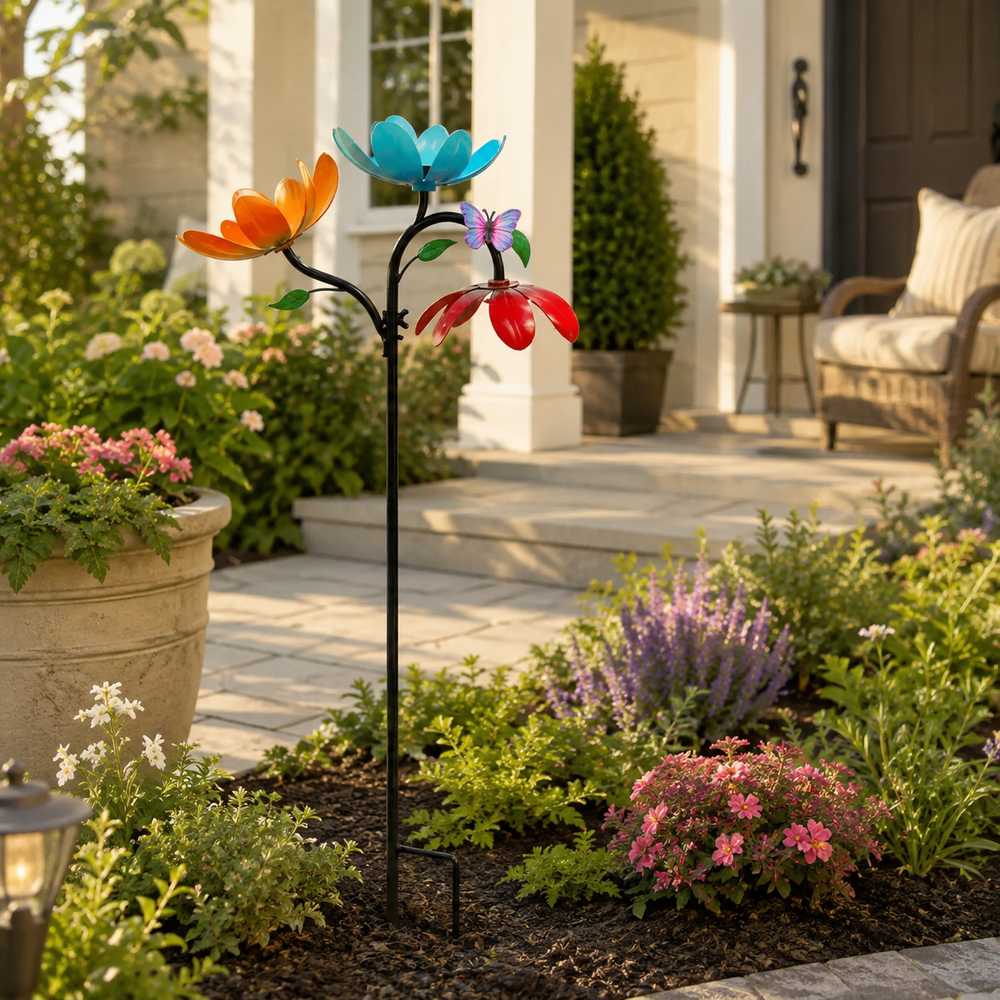 Colorful Metal Flower Wind Spinner Garden Stake