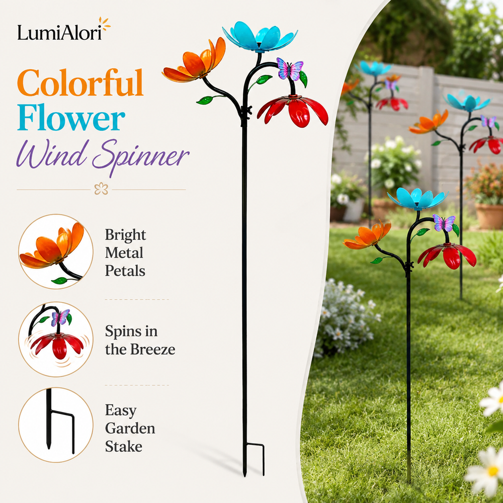 Colorful Metal Flower Wind Spinner Garden Stake