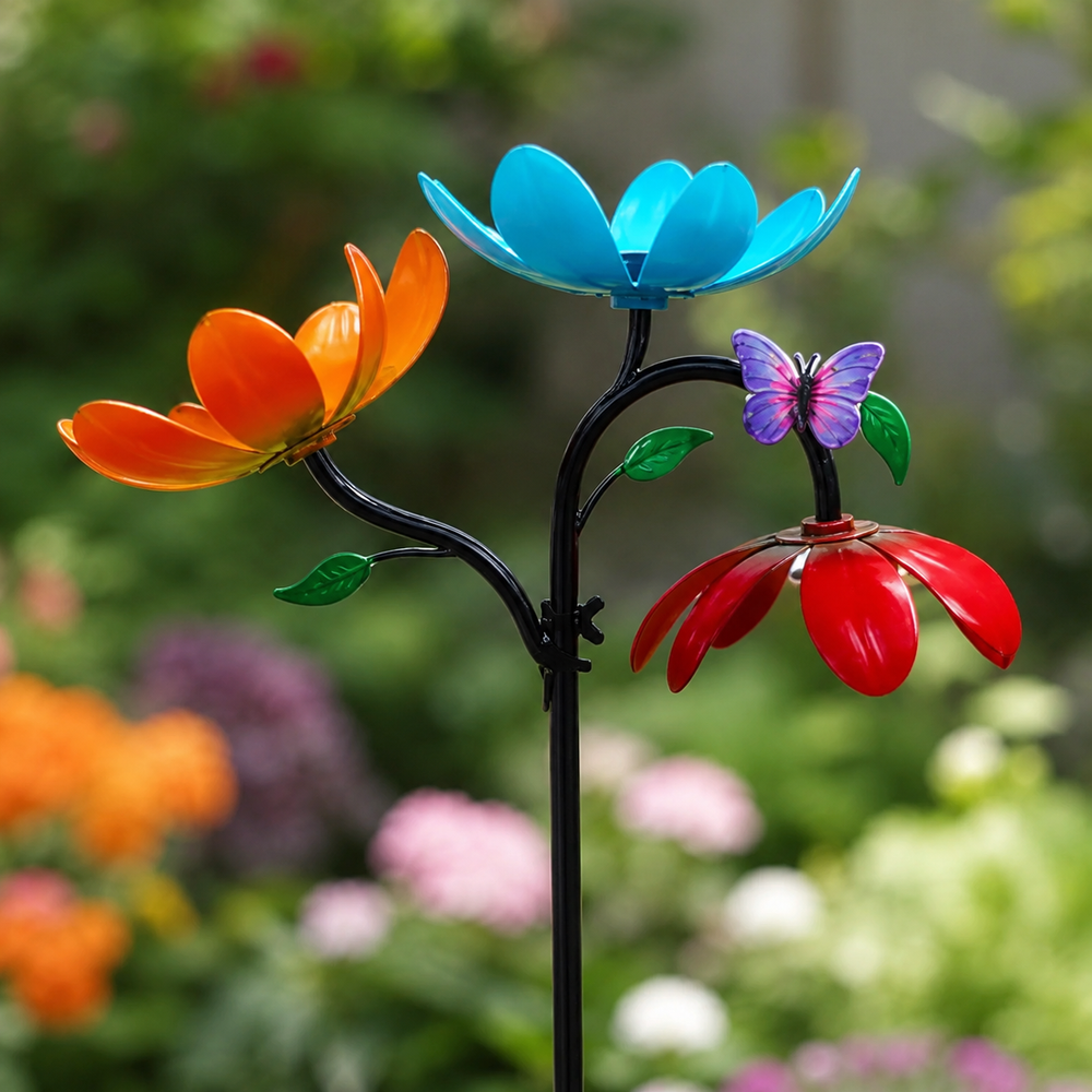 Colorful Metal Flower Wind Spinner Garden Stake