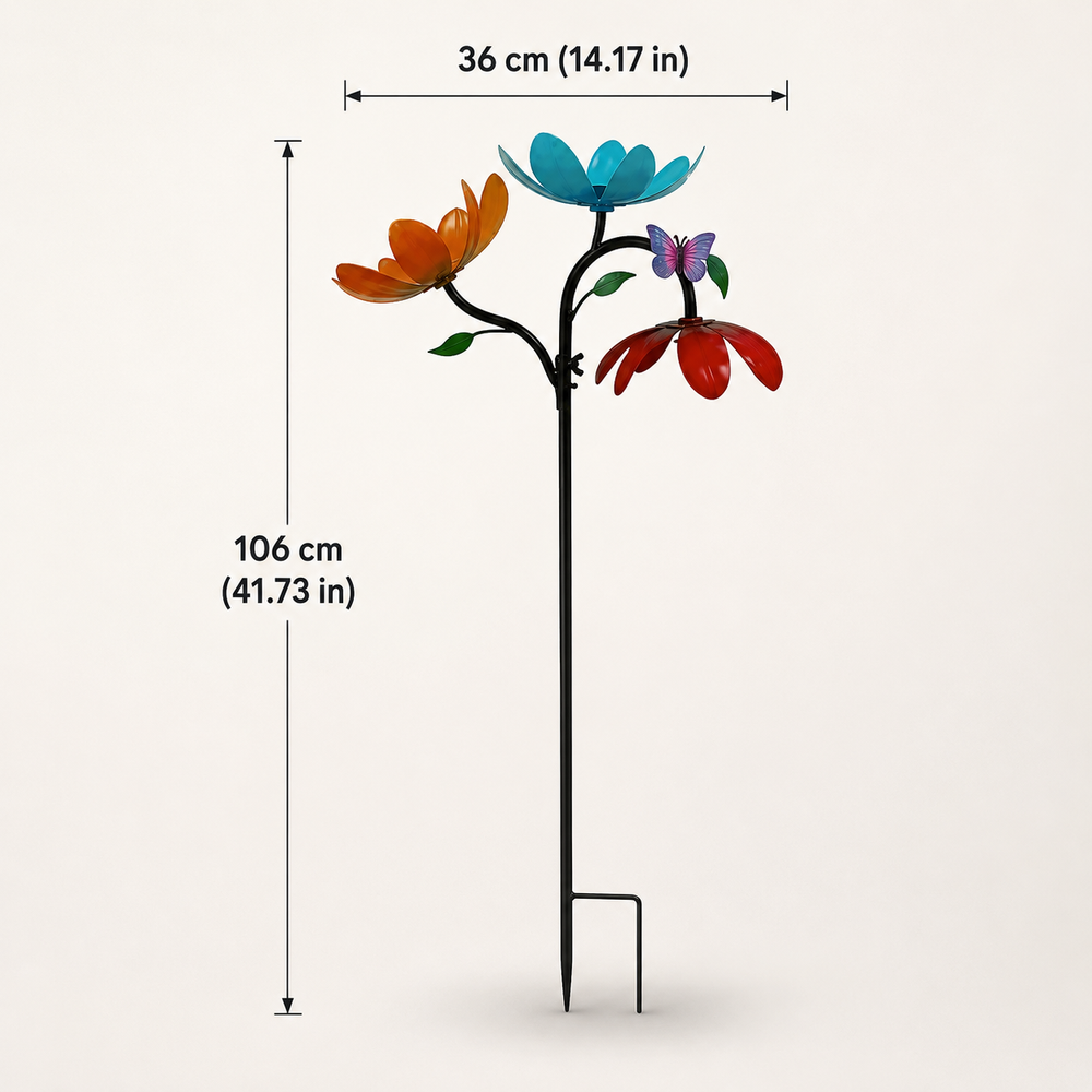 Colorful Metal Flower Wind Spinner Garden Stake