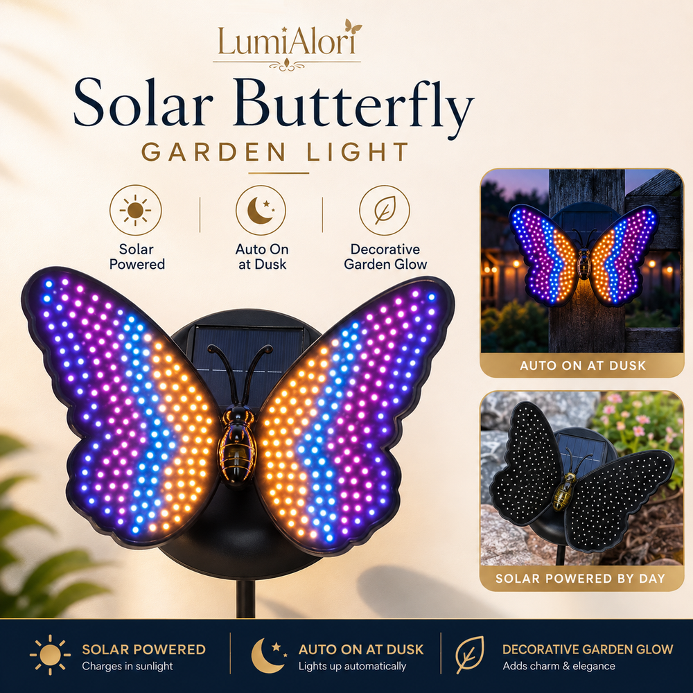 LumiAlori Solar Butterfly Garden Light for patio and garden decor