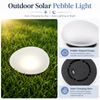 Solar landscape stone light glowing along a garden path